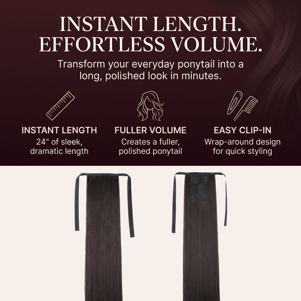 24" Long Straight Clip-In Ponytail Hair Extension | Heat Resistant Synthetic Wrap Around Ponytail for Women