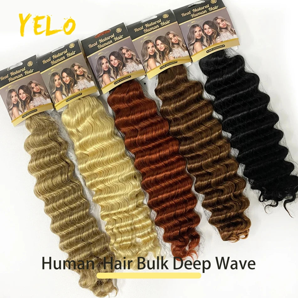 Yelo 12A Human Hair Bulk for Boho Knotless Braids | Deep Wave Curly Braiding Hair