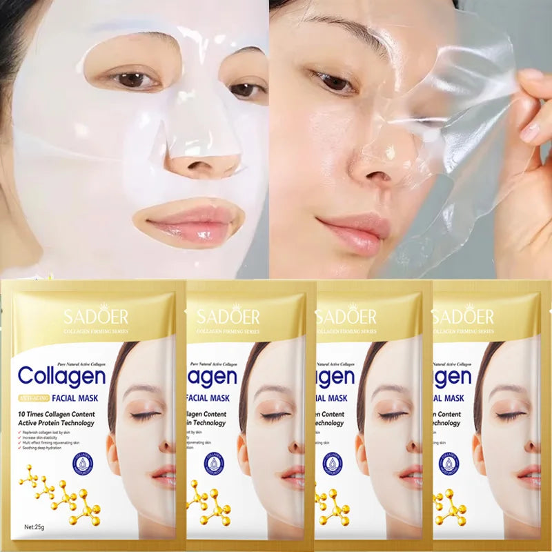 Korean Collagen Anti Wrinkle Facial Mask Fade Fine Lines Anti Aging Firm Skin Moisturizing Brightening Skincare Hydrate Mask