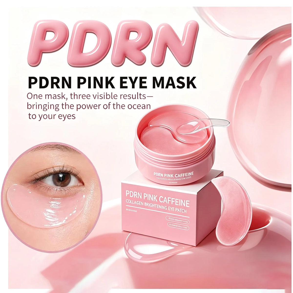 PDRN Caffeine Collagen Under Eye Patches Anti Puffy Eyes & Dark Circles with Niacinamide &Peptides Smile Line Wrinkle Care 60PCS