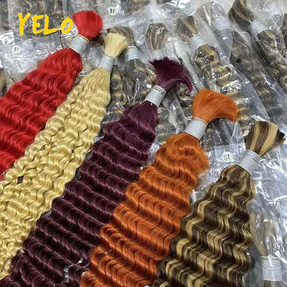 Yelo 12A Human Hair Bulk for Boho Knotless Braids | Deep Wave Curly Braiding Hair