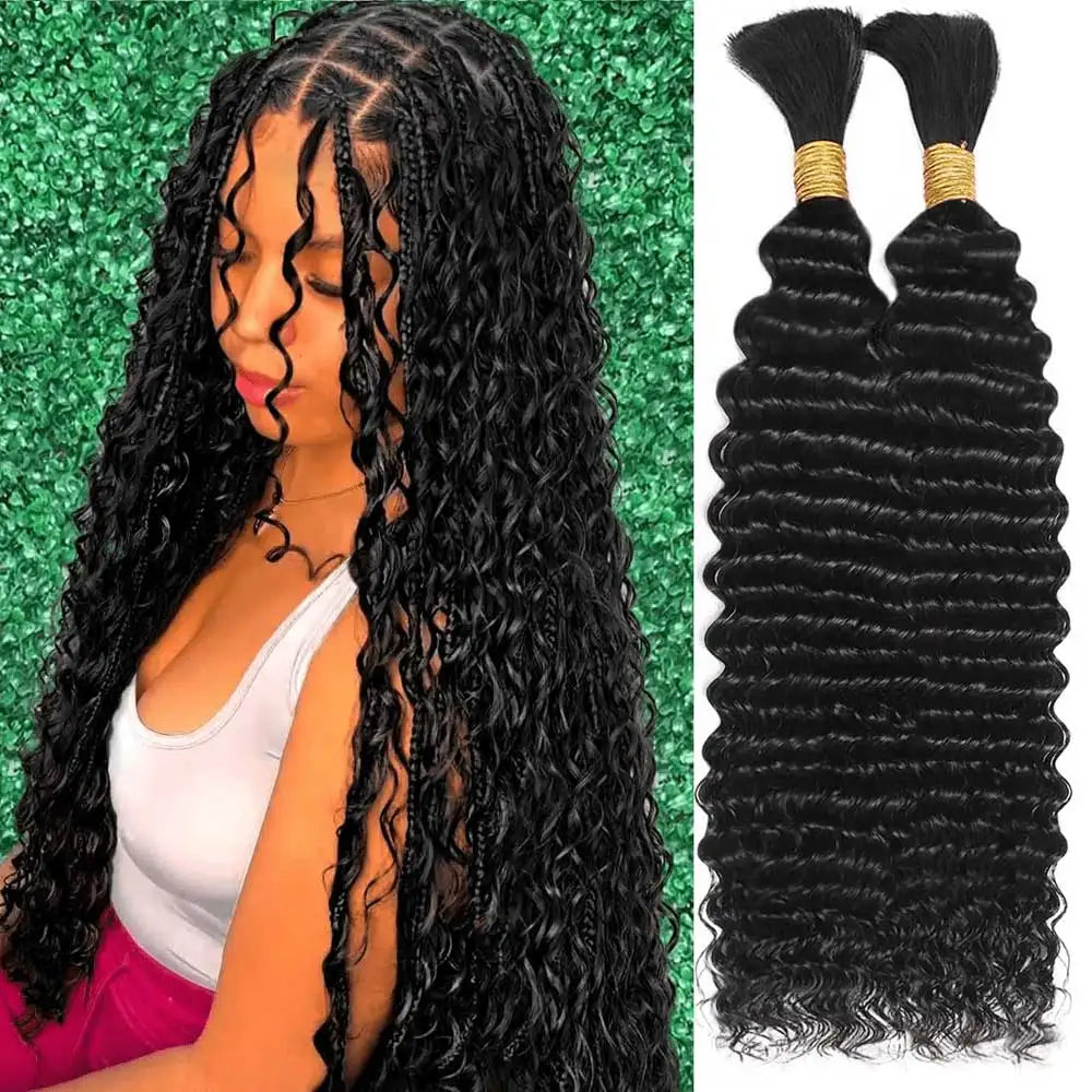 Human Hair Bulk for Boho Knotless Braids | 15A Deep Wave Curly Braiding Hair