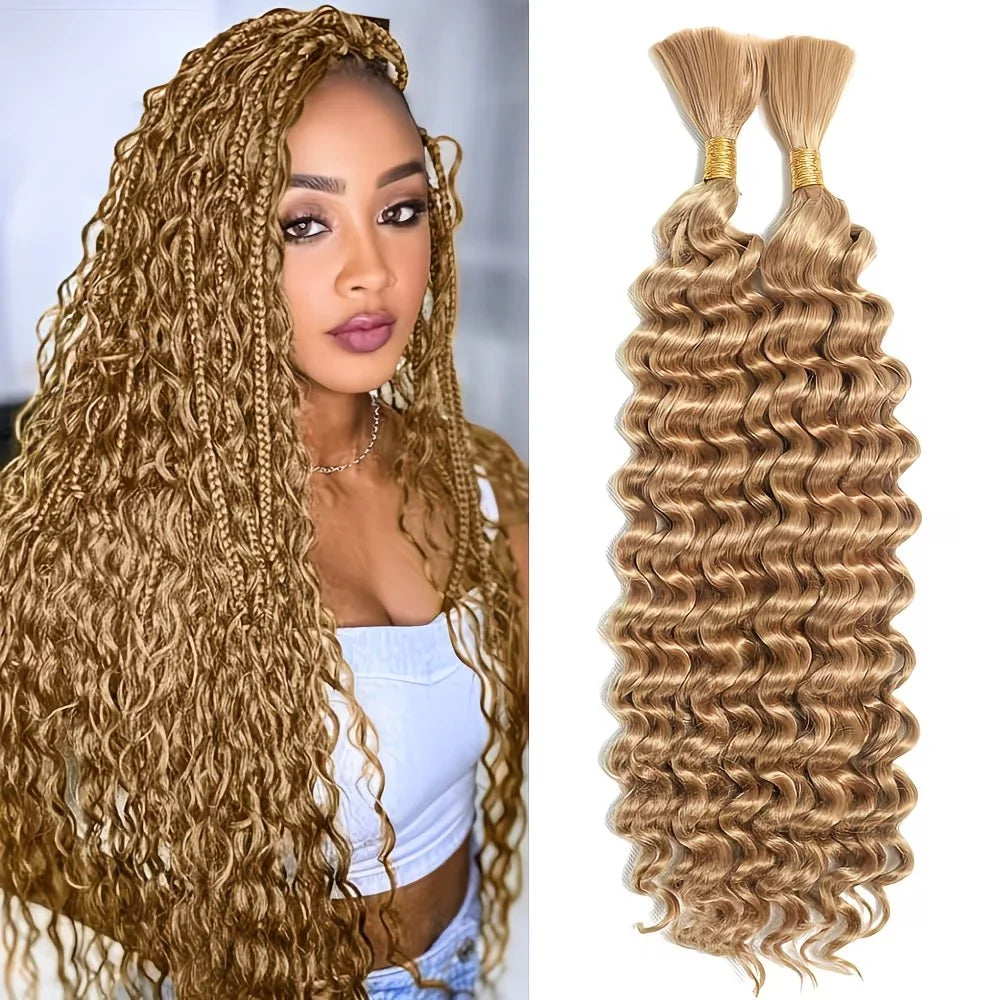Synthetic Deep Wave Bulk Hair for Boho Braids | No-Weft Curly Braiding Hair Bundles