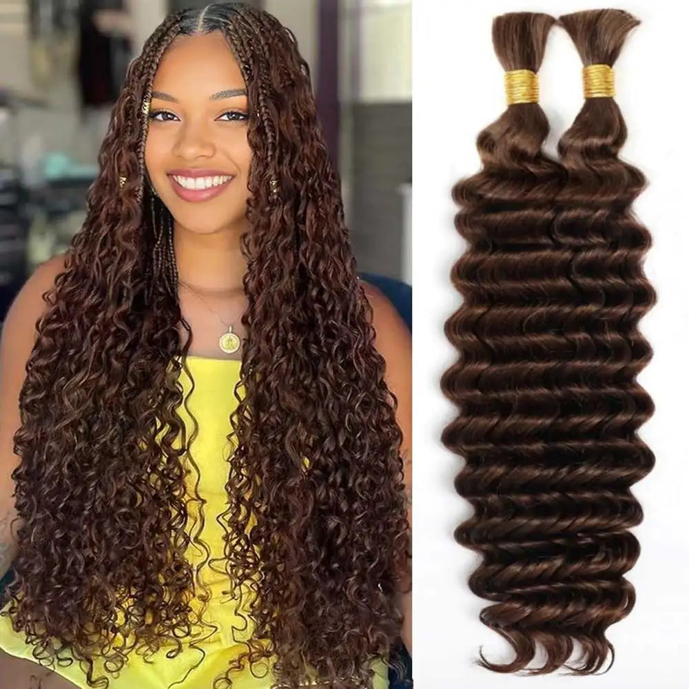 Human Hair Bulk for Boho Knotless Braids | 15A Deep Wave Curly Braiding Hair