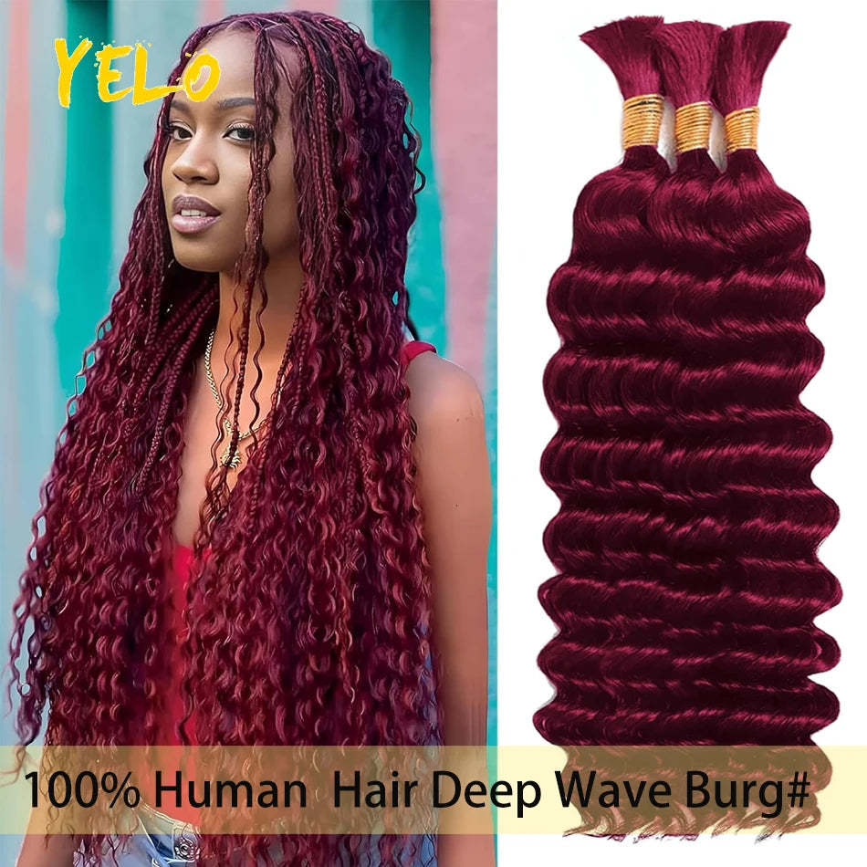 Yelo 12A Human Hair Bulk for Boho Knotless Braids | Deep Wave Curly Braiding Hair