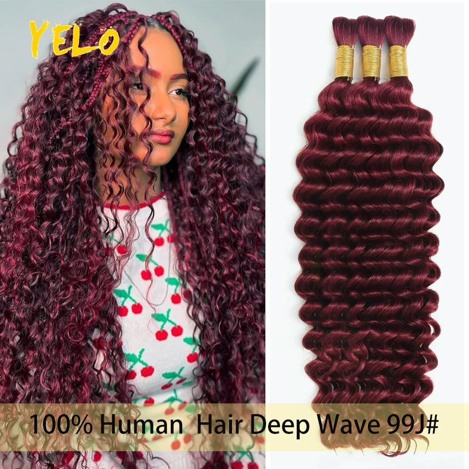 Yelo 12A Human Hair Bulk for Boho Knotless Braids | Deep Wave Curly Braiding Hair