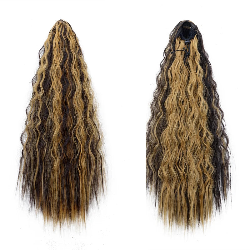 22" Kinky Curly Drawstring Ponytail Hair Extension | Heat Resistant Synthetic Wrap-Around Ponytail for Womenack Hairpiecefor Women