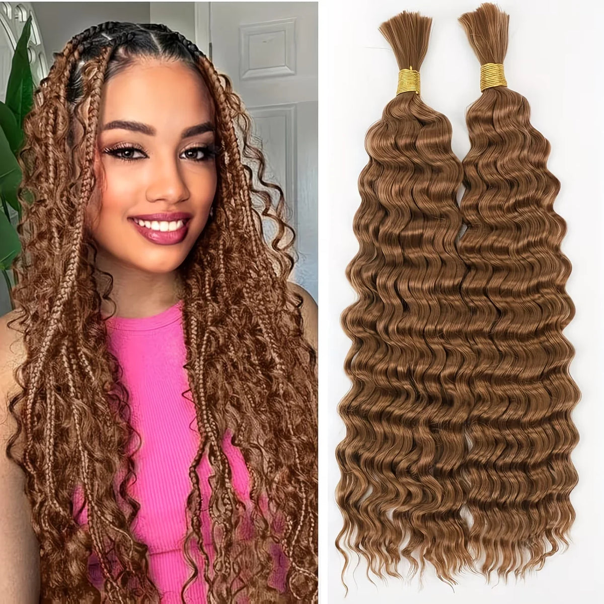 Synthetic Deep Wave Bulk Hair for Boho Braids | No-Weft Curly Braiding Hair Bundles