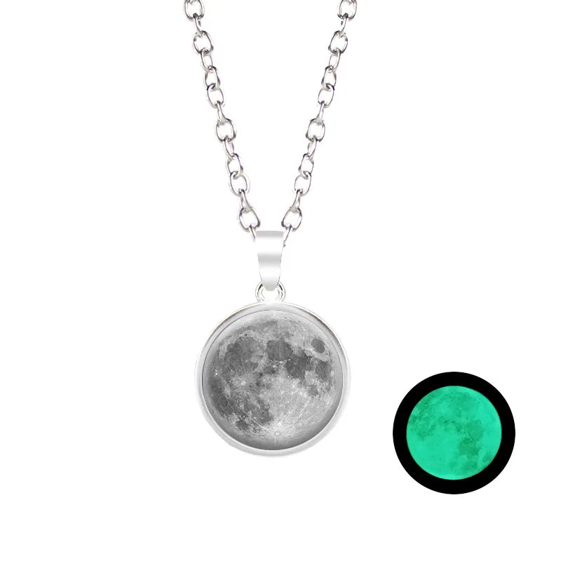 Glow-in-the-Dark Moon Pendant Necklace