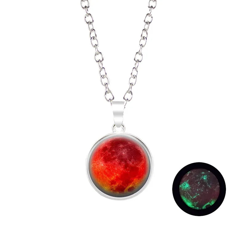 Glow-in-the-Dark Moon Pendant Necklace
