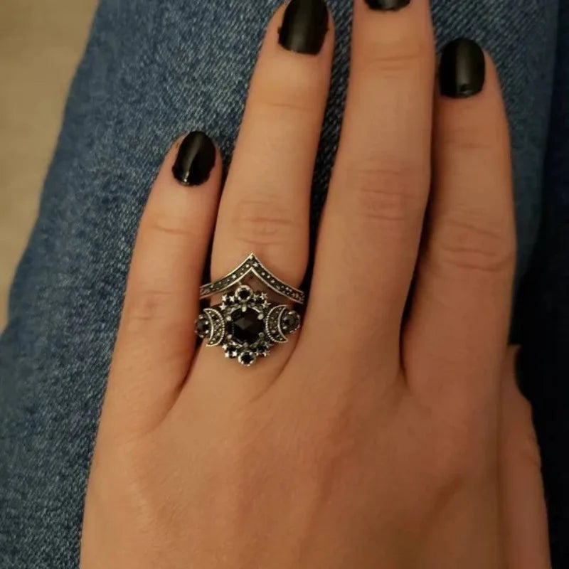 Gothic Crown Moon Ring