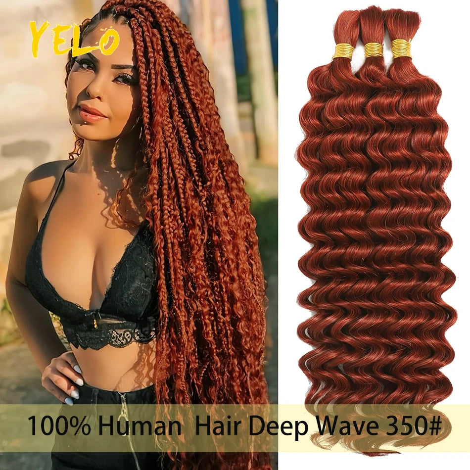 Yelo 12A Human Hair Bulk for Boho Knotless Braids | Deep Wave Curly Braiding Hair
