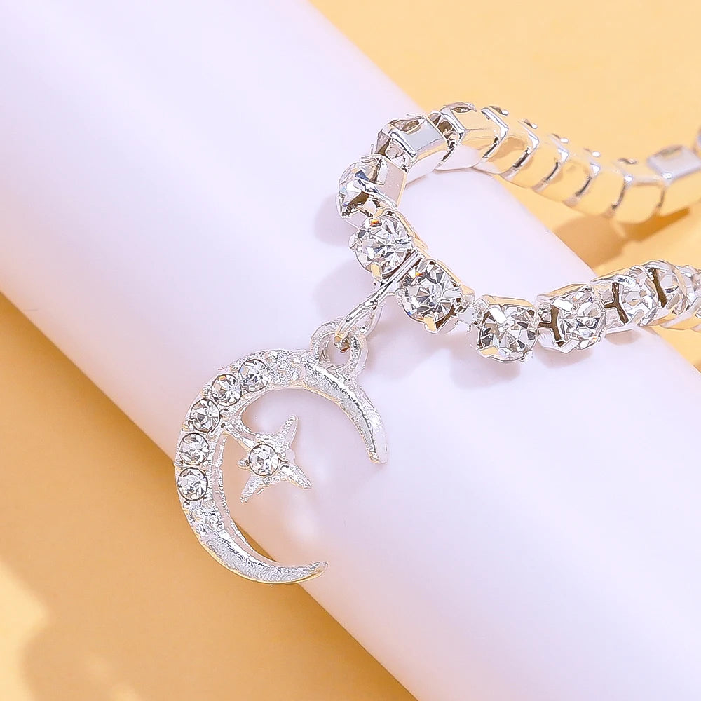 Crescent Moon Rhinestone Tennis Anklet