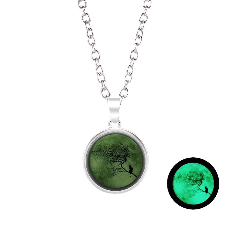 Glow-in-the-Dark Moon Pendant Necklace