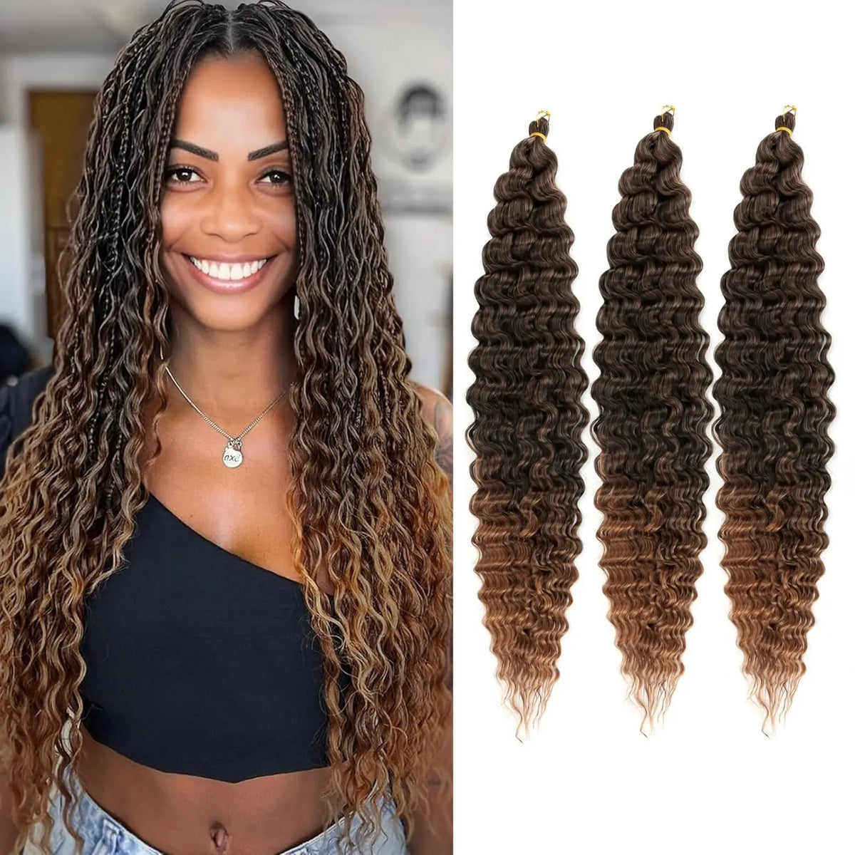 Ocean Wave Crochet Braiding Hair | Synthetic Water Wave Curly Hair for Crochet Braids