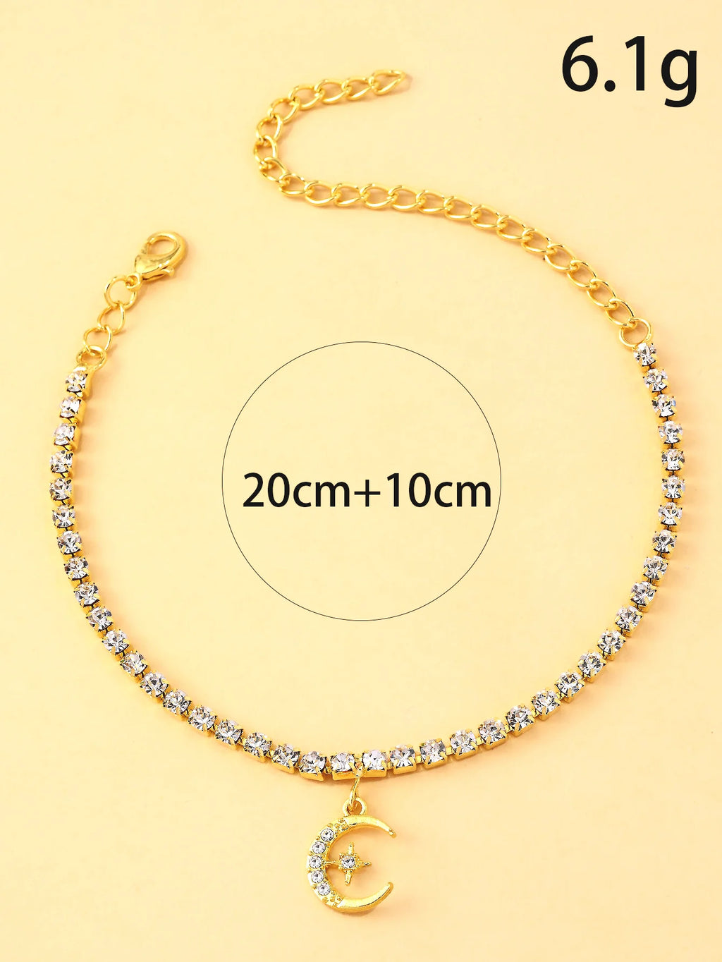 Crescent Moon Rhinestone Tennis Anklet