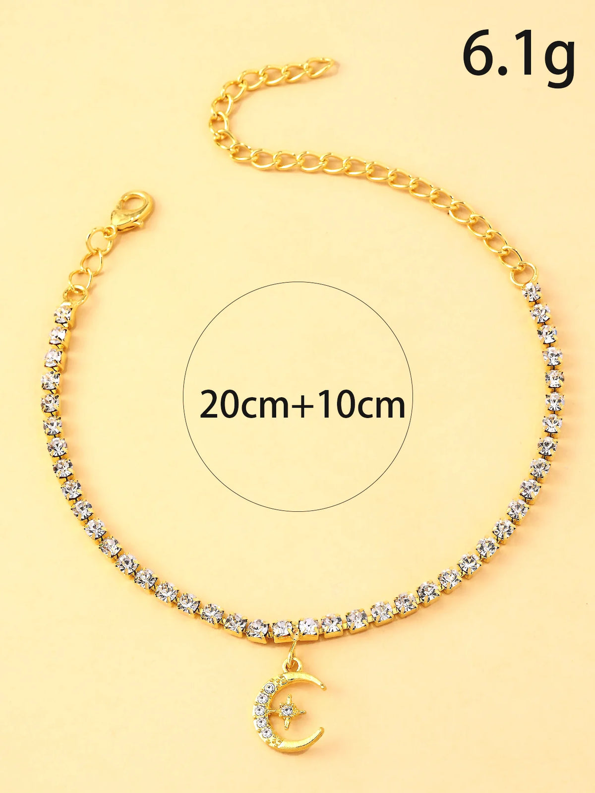 Crescent Moon Rhinestone Tennis Anklet