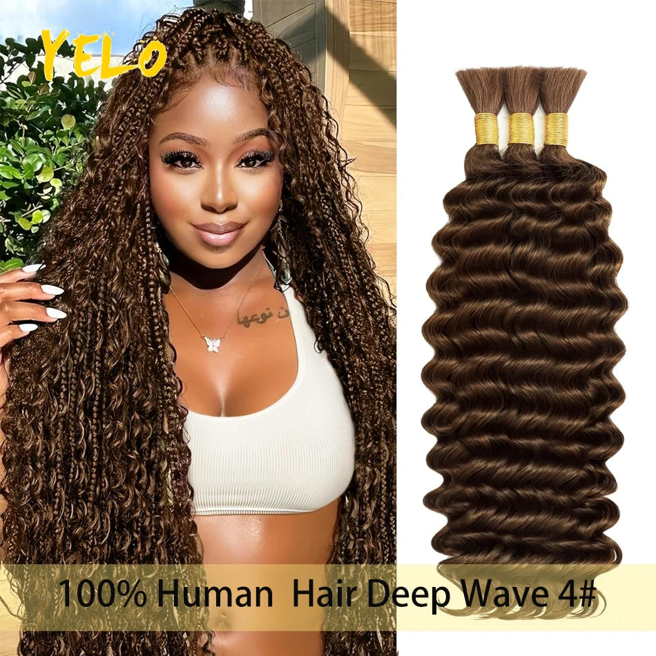 Yelo 12A Human Hair Bulk for Boho Knotless Braids | Deep Wave Curly Braiding Hair