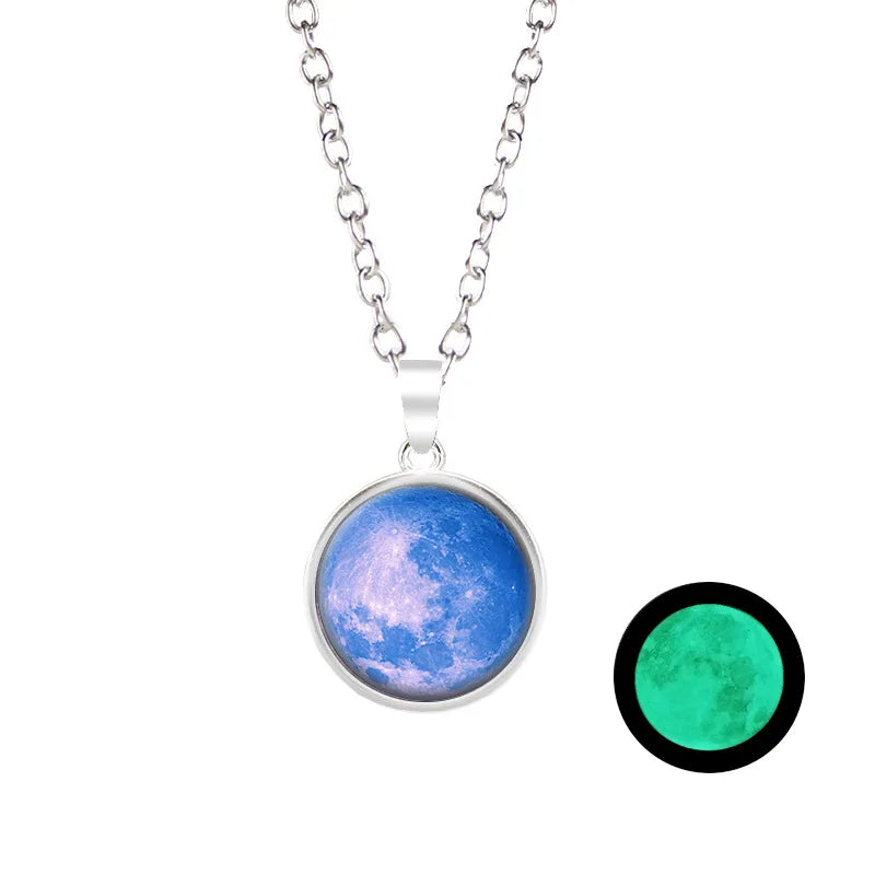 Glow-in-the-Dark Moon Pendant Necklace