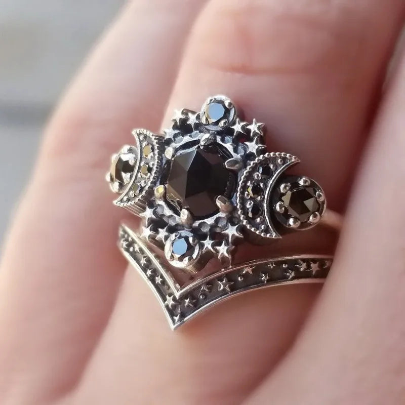 Gothic Crown Moon Ring