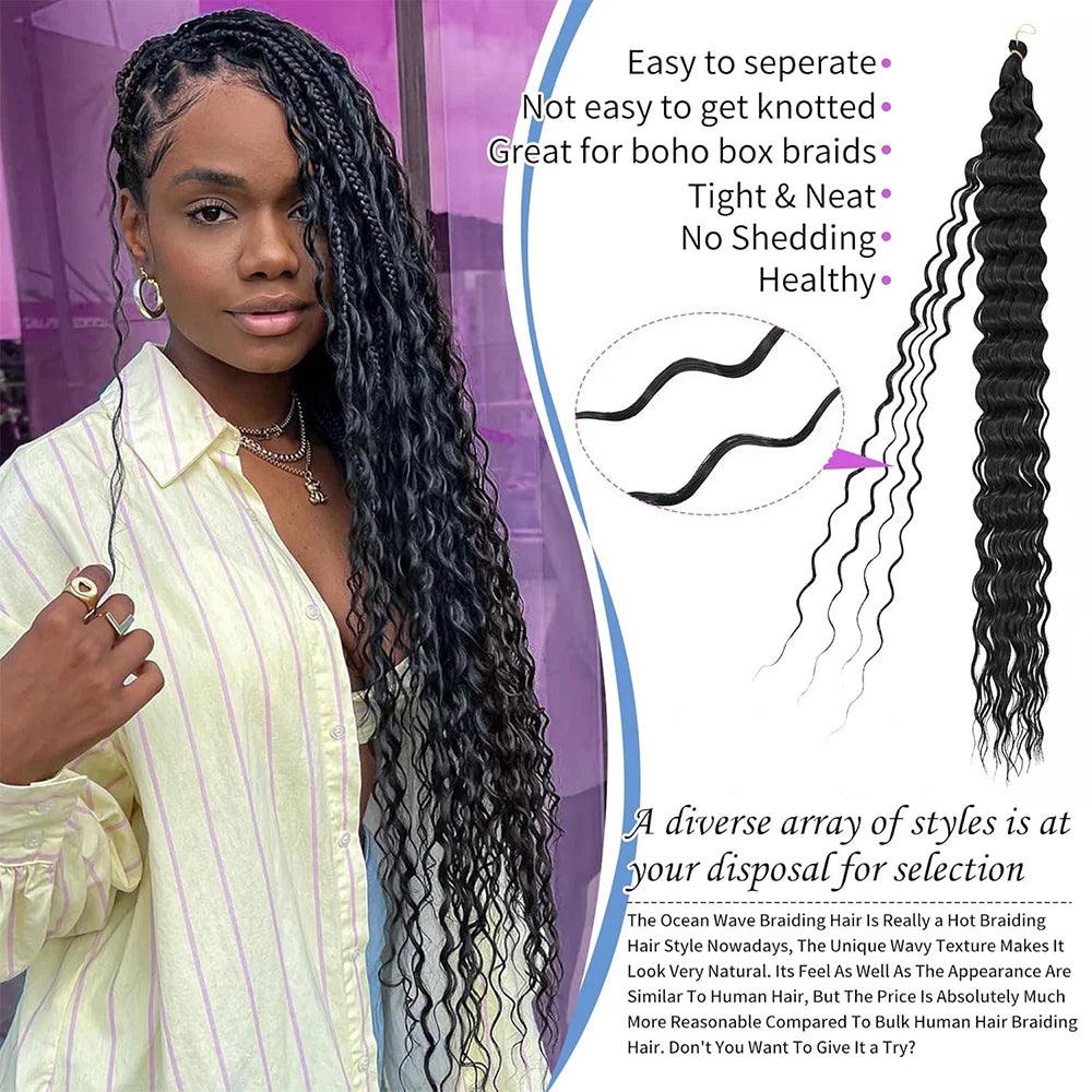 Ocean Wave Crochet Braiding Hair | Synthetic Water Wave Curly Hair for Crochet Braids