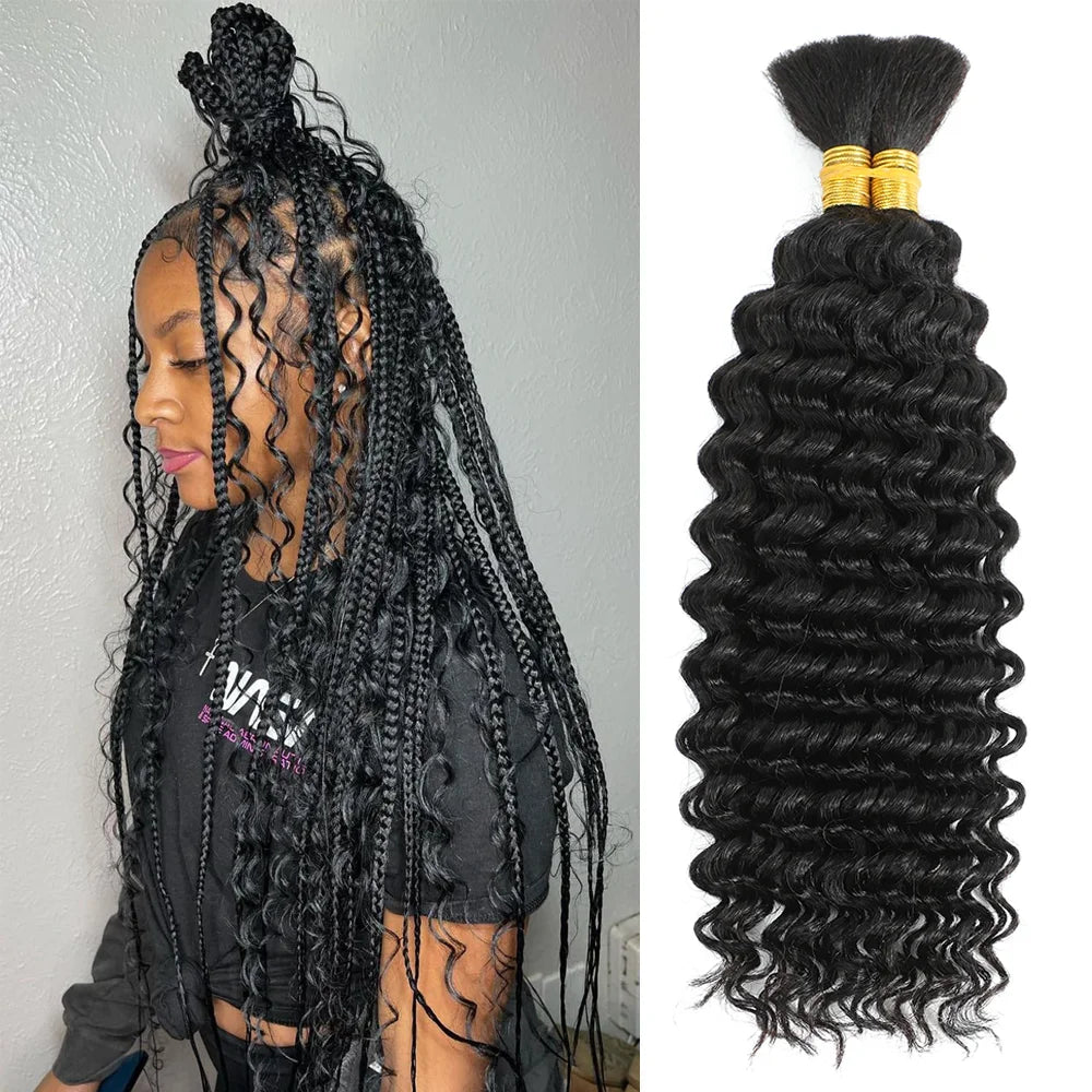 Chocolate Brown Remy Human Hair Bulk for Boho Braids | Deep Wave Braiding Hair