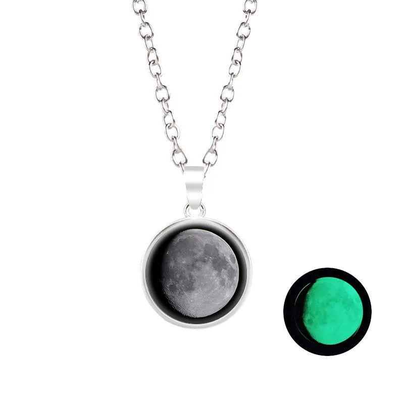 Glow-in-the-Dark Moon Pendant Necklace