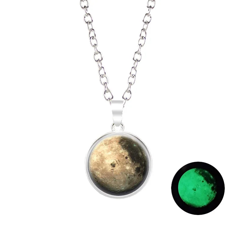 Glow-in-the-Dark Moon Pendant Necklace