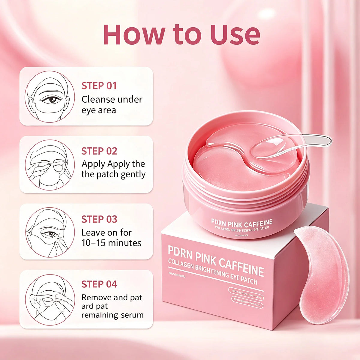 PDRN Caffeine Collagen Under Eye Patches Anti Puffy Eyes & Dark Circles with Niacinamide &Peptides Smile Line Wrinkle Care 60PCS