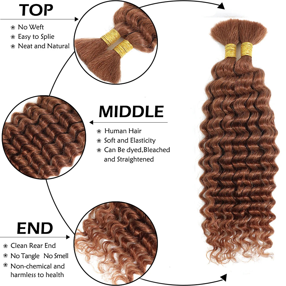 Chocolate Brown Remy Human Hair Bulk for Boho Braids | Deep Wave Braiding Hair