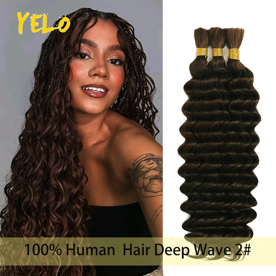 Yelo 12A Human Hair Bulk for Boho Knotless Braids | Deep Wave Curly Braiding Hair