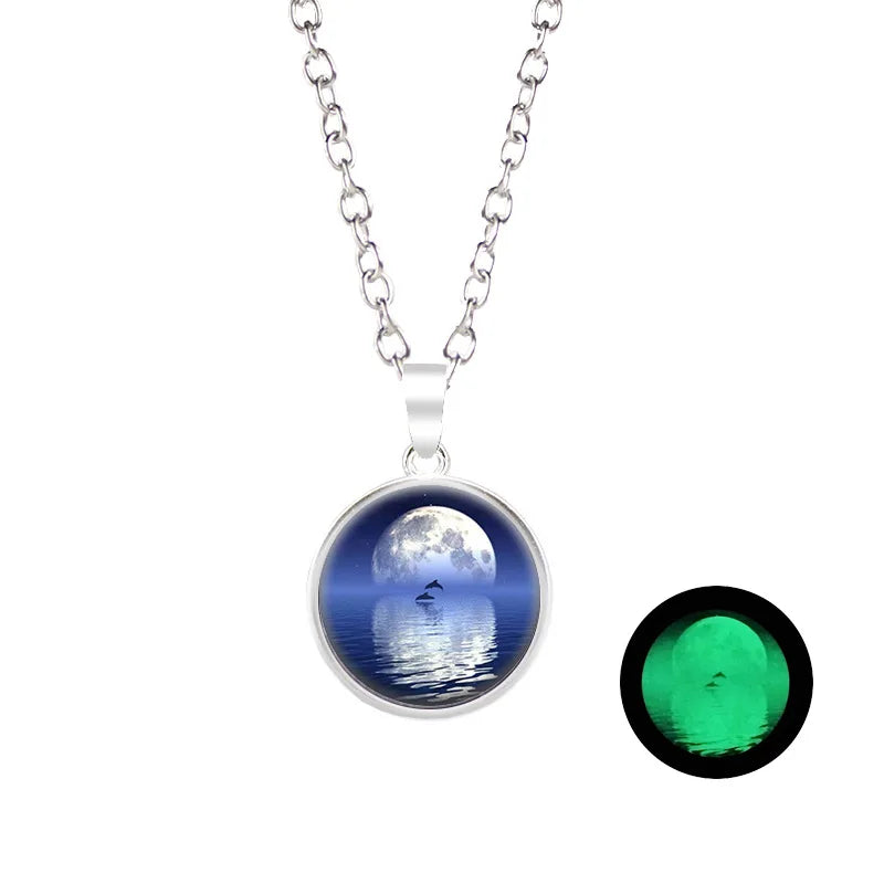 Glow-in-the-Dark Moon Pendant Necklace