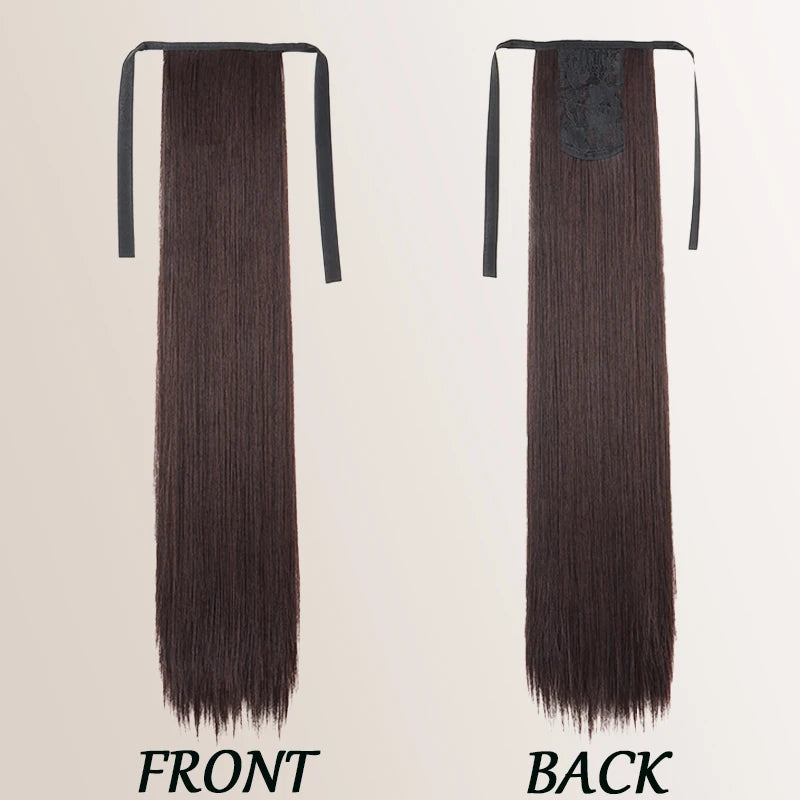 24" Long Straight Clip-In Ponytail Hair Extension | Heat Resistant Synthetic Wrap Around Ponytail for Women