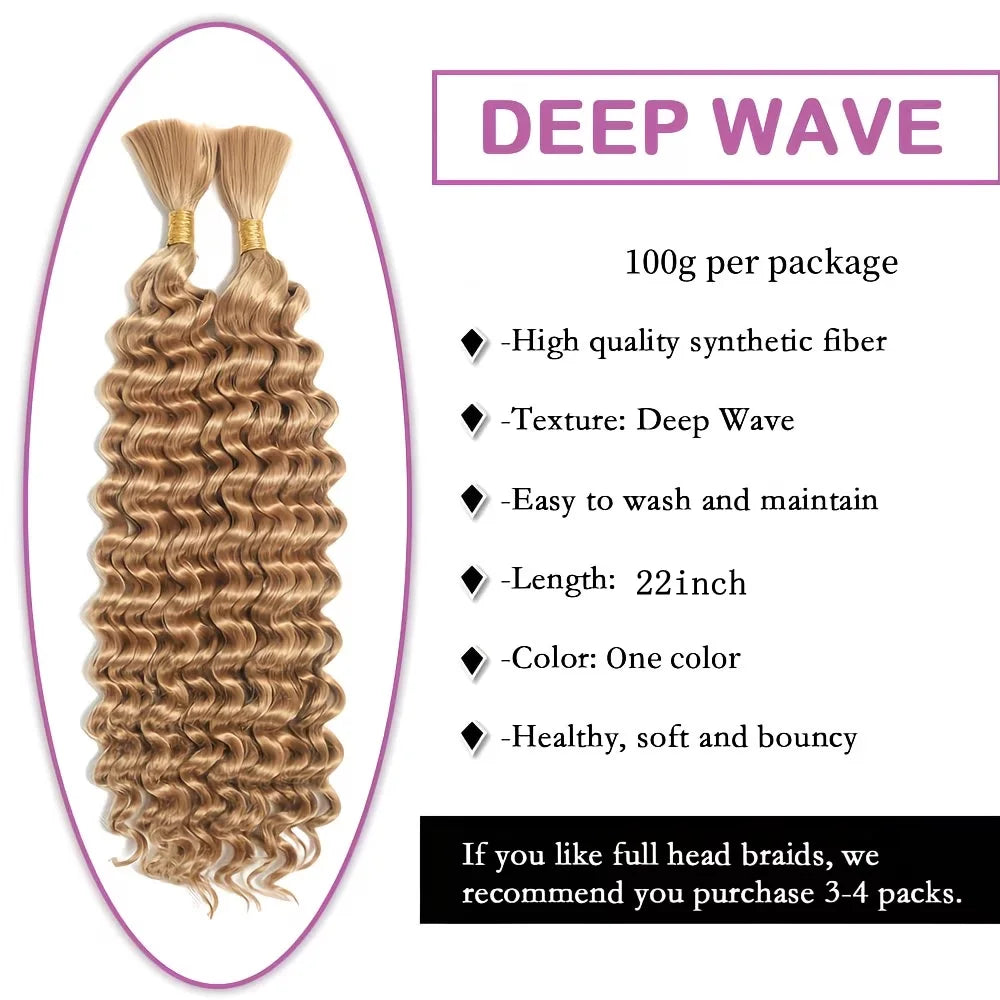 Synthetic Deep Wave Bulk Hair for Boho Braids | No-Weft Curly Braiding Hair Bundles