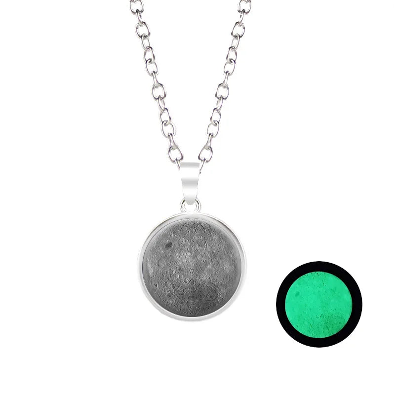 Glow-in-the-Dark Moon Pendant Necklace