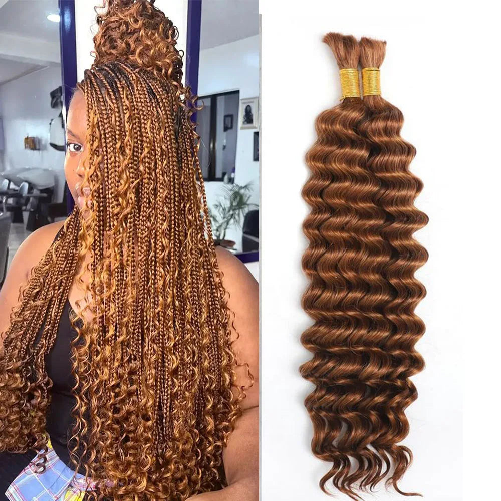 Chocolate Brown Remy Human Hair Bulk for Boho Braids | Deep Wave Braiding Hair