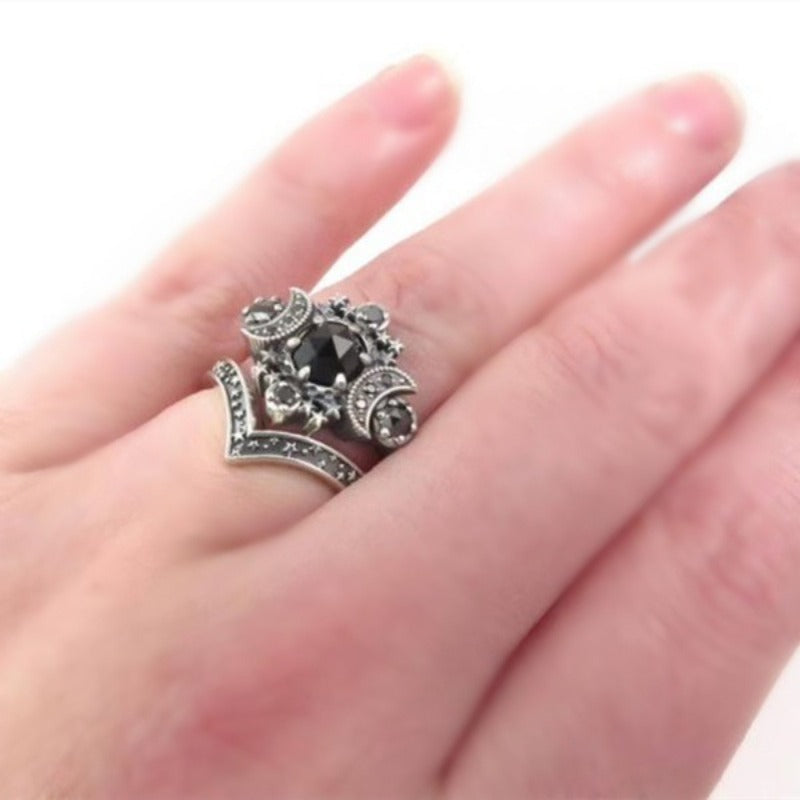 Gothic Crown Moon Ring