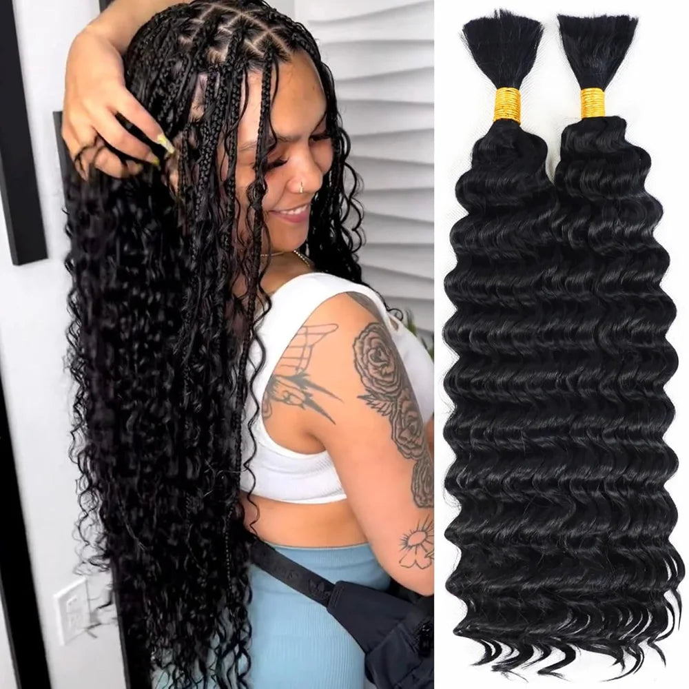 Synthetic Deep Wave Bulk Hair for Boho Braids | No-Weft Curly Braiding Hair Bundles