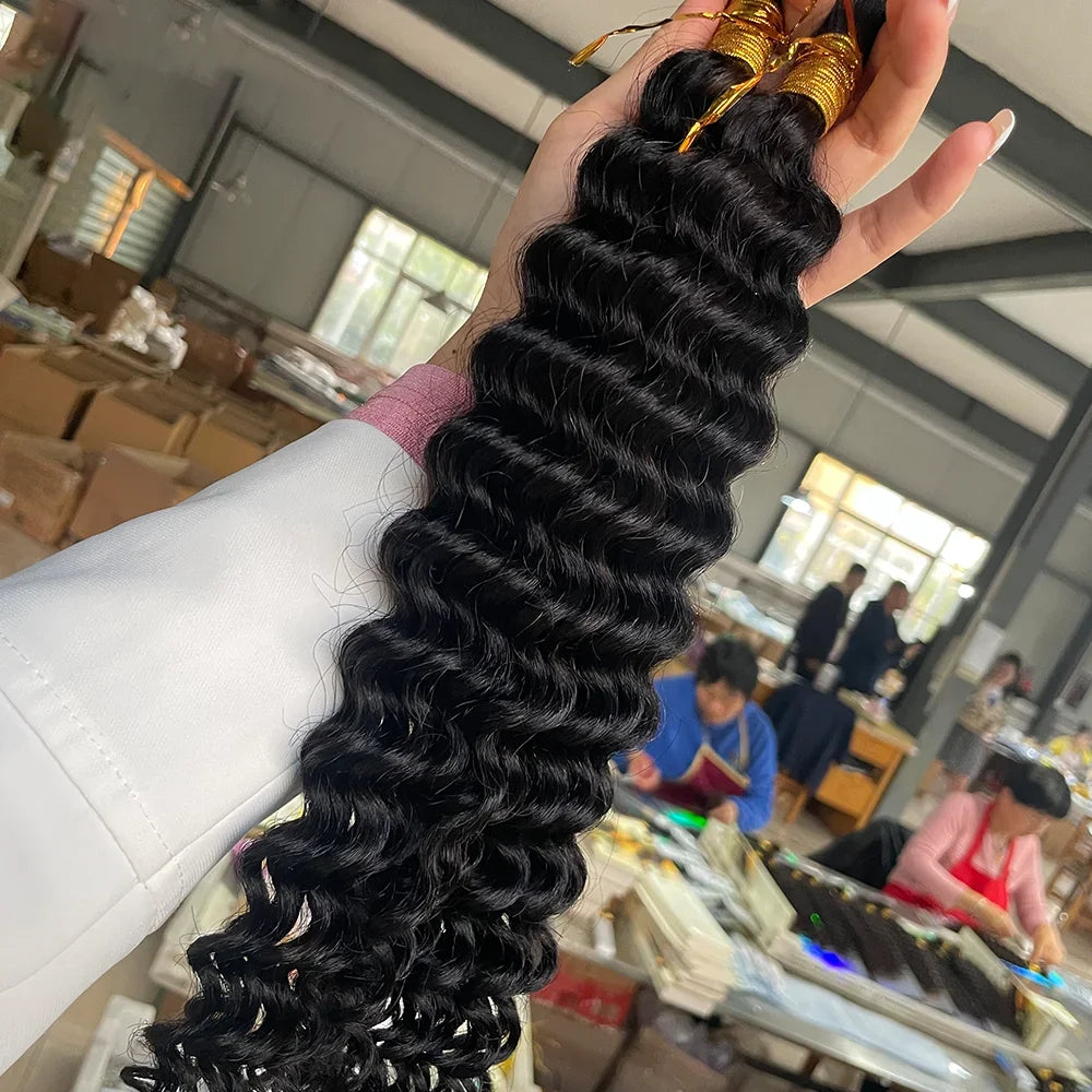 Chocolate Brown Remy Human Hair Bulk for Boho Braids | Deep Wave Braiding Hair