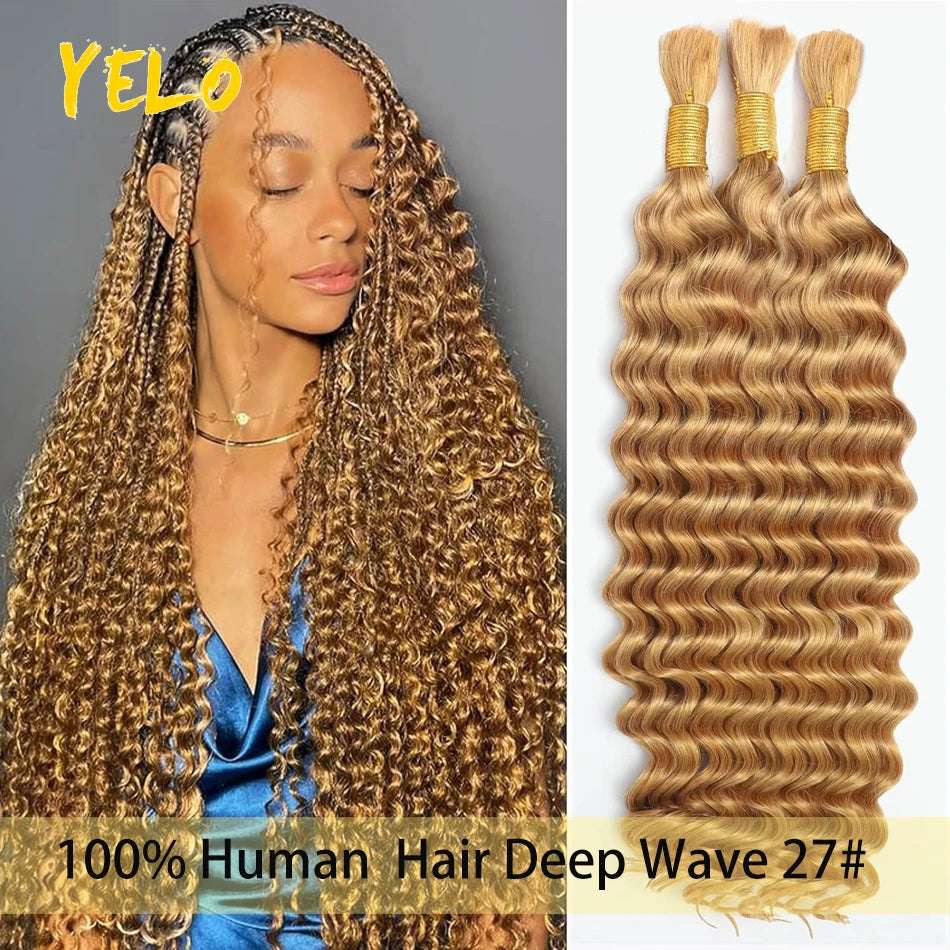 Yelo 12A Human Hair Bulk for Boho Knotless Braids | Deep Wave Curly Braiding Hair