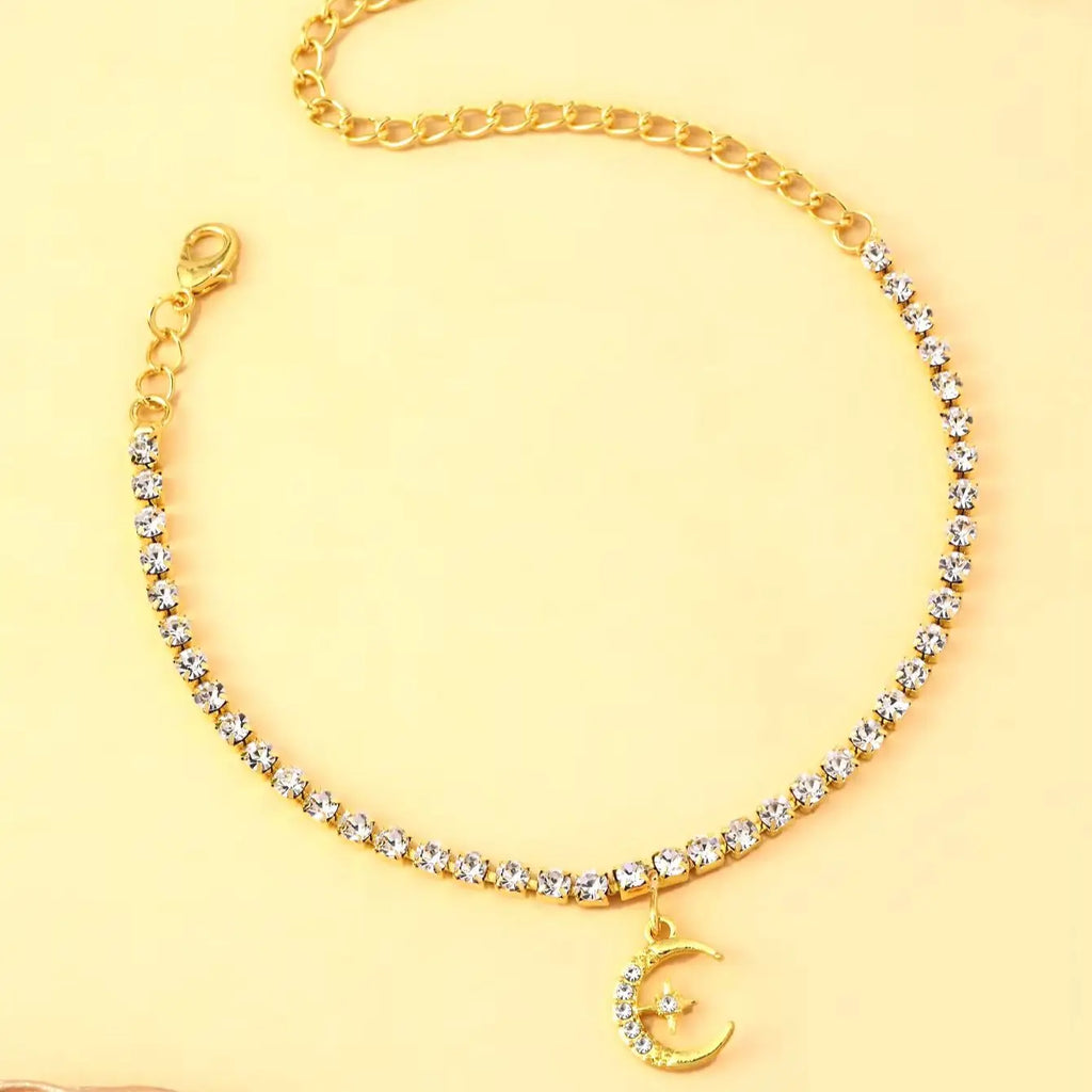 Crescent Moon Rhinestone Tennis Anklet
