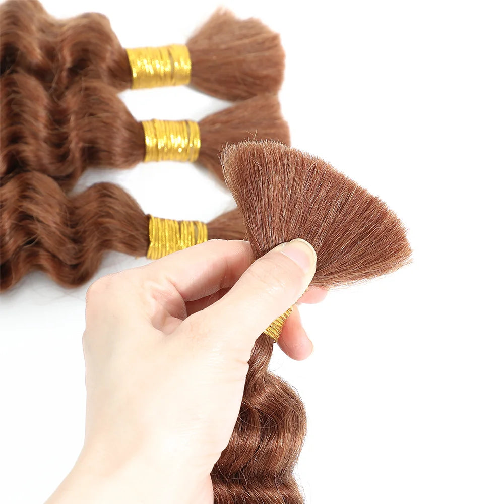 Chocolate Brown Remy Human Hair Bulk for Boho Braids | Deep Wave Braiding Hair
