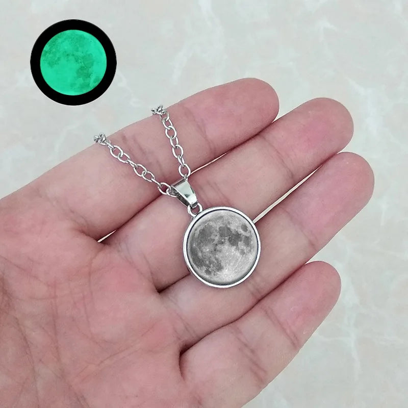 Glow-in-the-Dark Moon Pendant Necklace