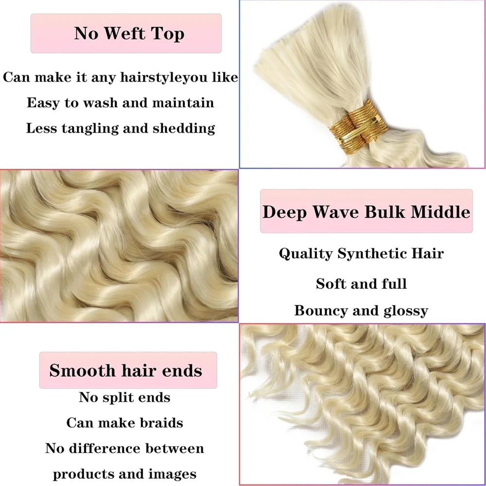 Synthetic Deep Wave Bulk Hair for Boho Braids | No-Weft Curly Braiding Hair Bundles