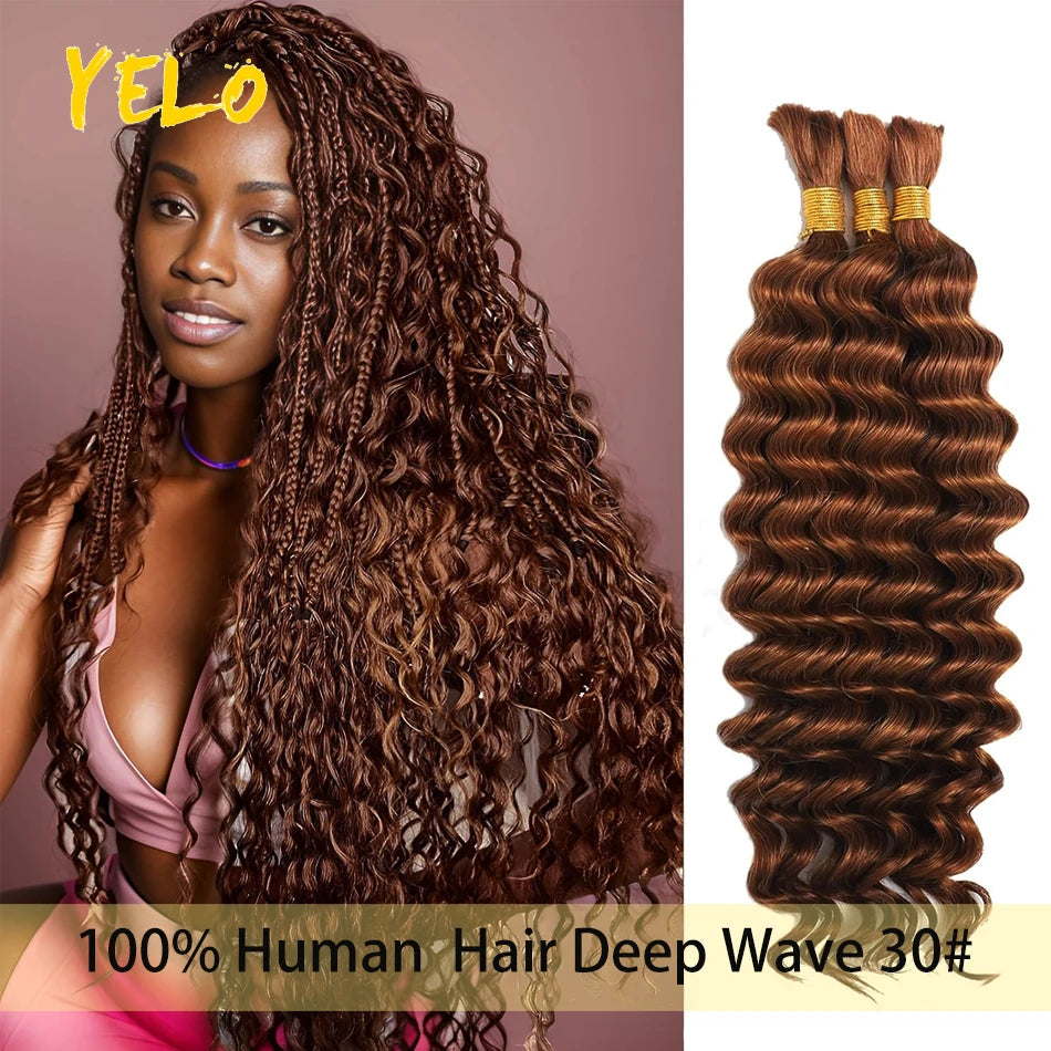 Yelo 12A Human Hair Bulk for Boho Knotless Braids | Deep Wave Curly Braiding Hair