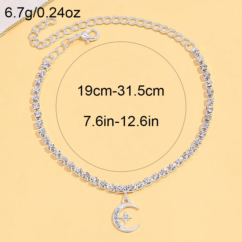 Crescent Moon Rhinestone Tennis Anklet