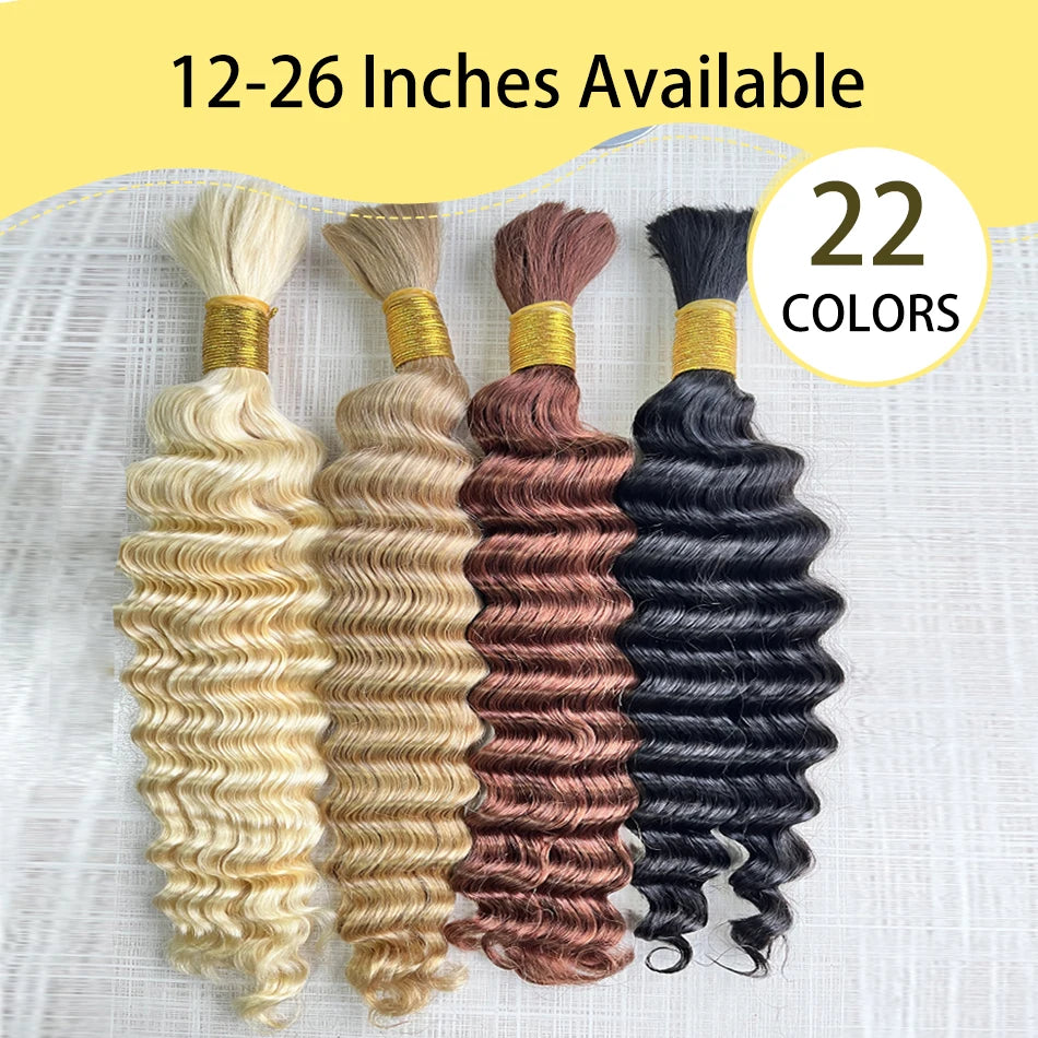 Yelo 12A Human Hair Bulk for Boho Knotless Braids | Deep Wave Curly Braiding Hair