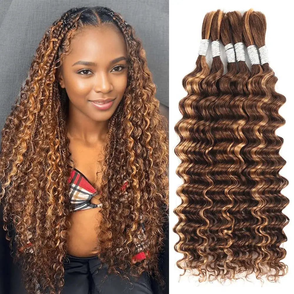 Human Hair Bulk for Boho Knotless Braids | 15A Deep Wave Curly Braiding Hair
