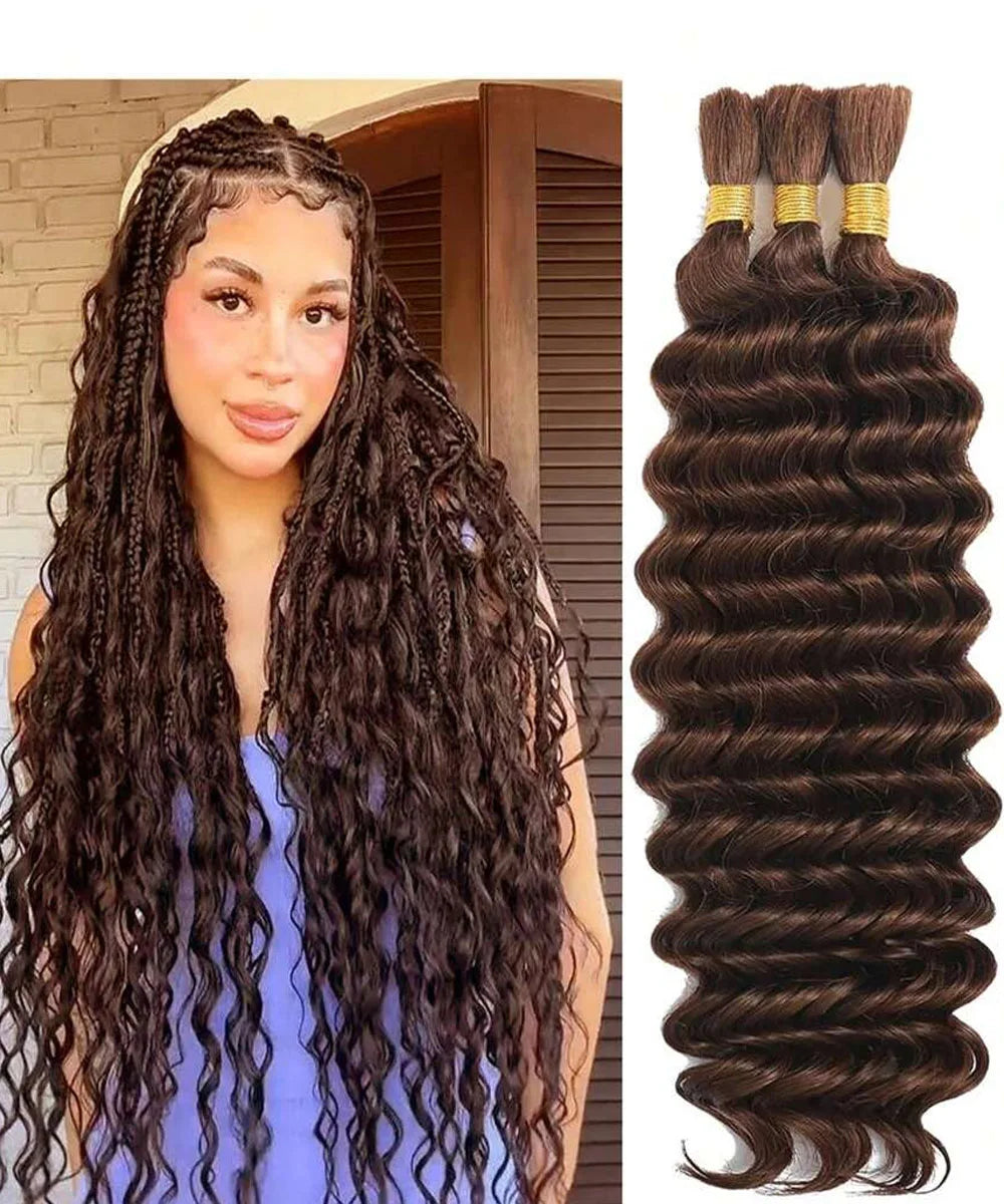 Human Hair Bulk for Boho Knotless Braids | 15A Deep Wave Curly Braiding Hair