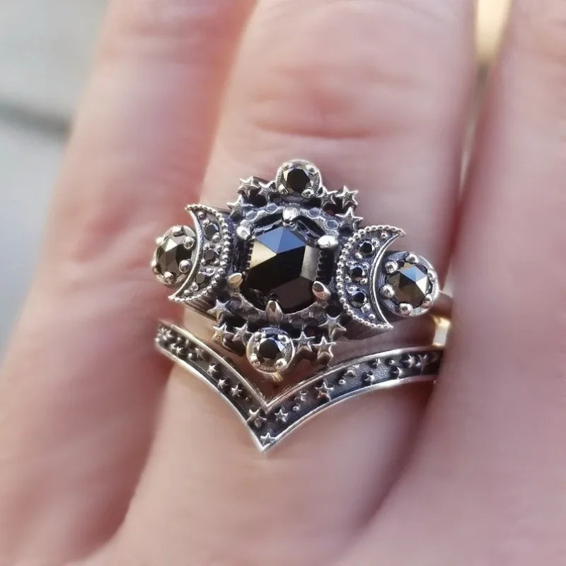 Gothic Crown Moon Ring